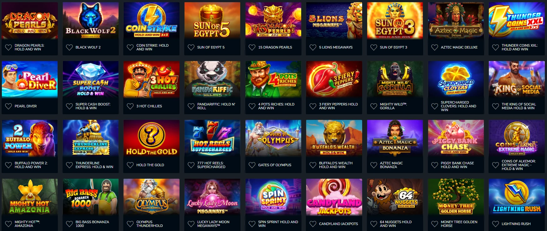 Wolf Winner pokies lobby on desktop with four rows of game tiles